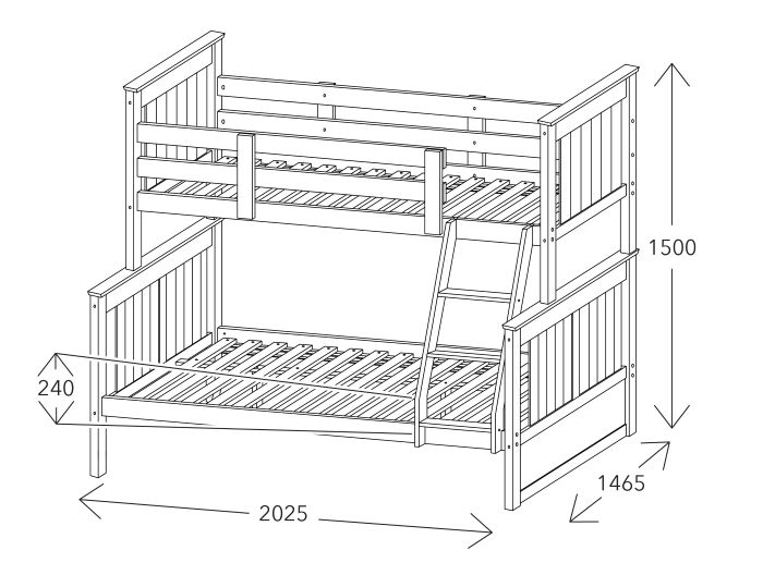 Myer White Triple Bunk Bed With Storage, Bunk Bed Frame Measurements