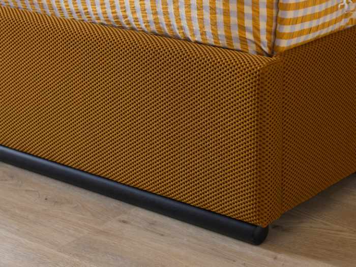 Close up photo of Amber King Single Storage Bed | Waffle Mustard Fabric