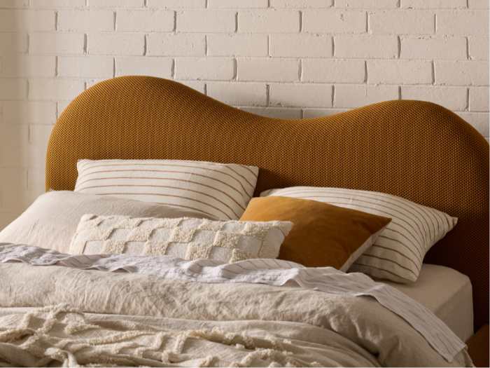 Close up photo Amber Queen Storage Bed | Waffle Mustard Fabric