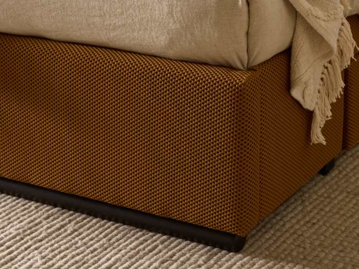 Close up photo Amber Queen Storage Bed | Waffle Mustard Fabric