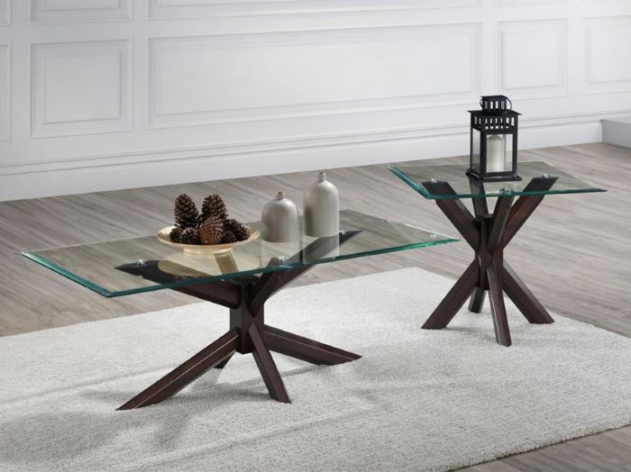 front view of Room with Modern Living Room Furniture containing Bella Lamp Table or Side Table with Glass Top & Chocolate Hardwood Frame