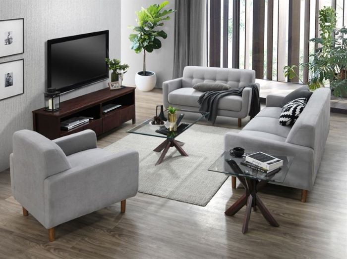 top view of Room with Modern Living Room Furniture containing Bella Lamp Table or Side Table with Glass Top & Chocolate Hardwood Frame