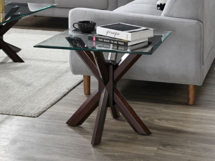 Room with Modern Living Room Furniture containing Bella Lamp Table or Side Table with Glass Top & Chocolate Hardwood Frame