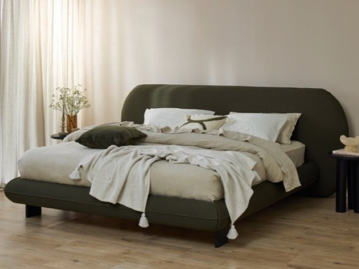 Photo of Berlyn King Bed | Olive Green Fabric in a modern bedroom