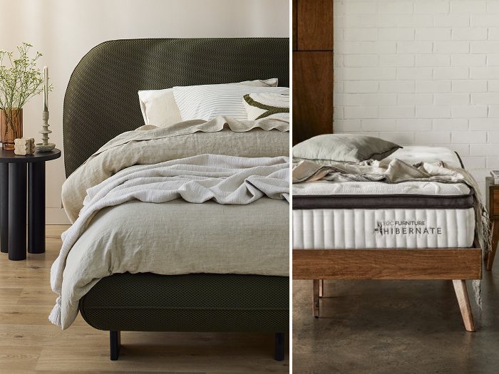 Berlyn Queen Bedroom Buddy Package | Bed + Mattress Bundle | Olive Green Waffle Fabric