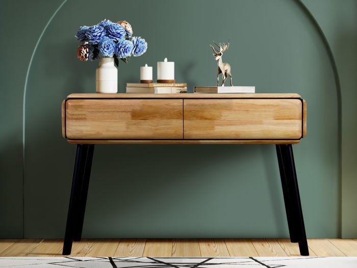 close up photo of casa console table in natural
