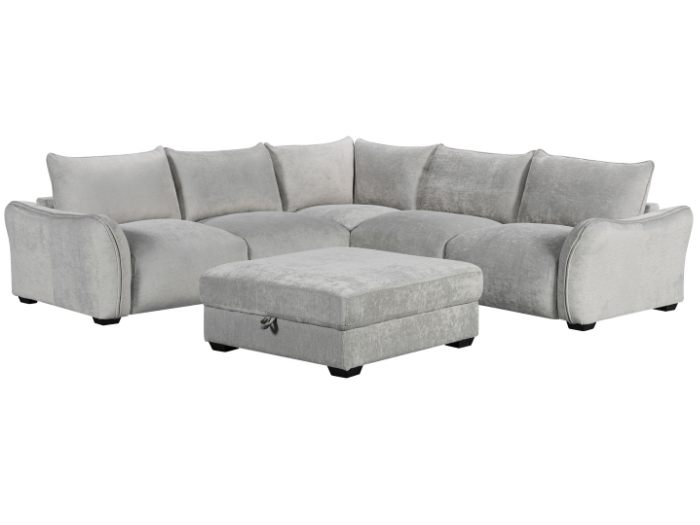 Cosy Corner Sofa w / Storage Ottoman | Light Grey