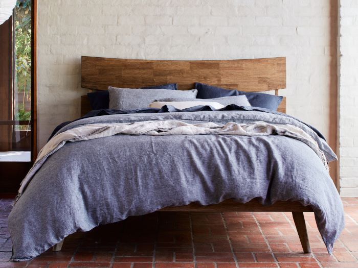 Room with Modern Bedroom Furniture containing Cruz Double Size Rustic Walnut Hardwood Bed Frame 