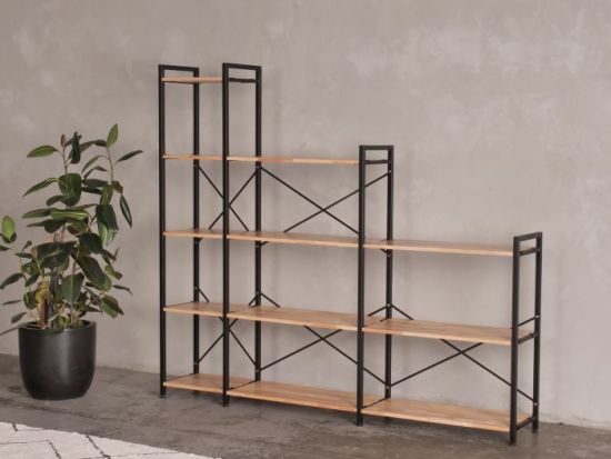 Axel 3PCE Modular Shelving Unit | Black Steel & Natural Hardwood | Step (2100mm)