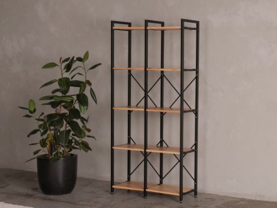 Axel 2PCE Modular Shelving Unit | Black Steel & Natural Hardwood | Tall (875mm)