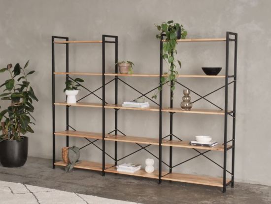 Axel 3PCE Modular Shelving Unit | Black Steel & Natural Hardwood | U-Shape (2500mm)
