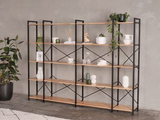 Axel 4PCE Modular Shelving Unit | Black Steel & Natural Hardwood | Tall (2525mm)