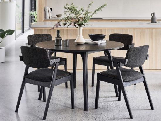 Cannes 5PCE Hardwood Black Dining Set | Black Fabric