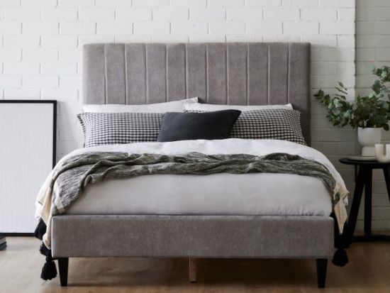 Cannes 2PCE Double Upholstered Headboard and Bed Base Bundle | Grey Fabric