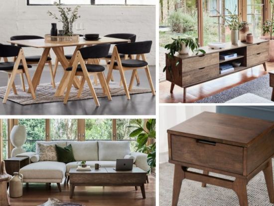 Gaudi 12PCE Hardwood Living & Dining Furniture Package | Black & Beige Fabric