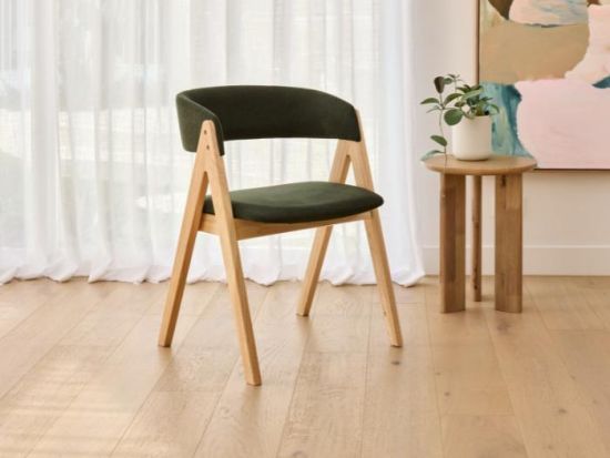 Gaudi Hardwood Dining Chair | Natural | Green Fabric