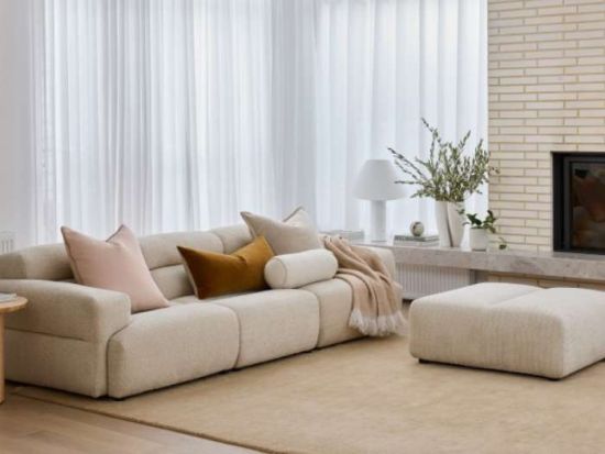 Jasper 3 Seater Sofa with Ottoman | Beige Fabric