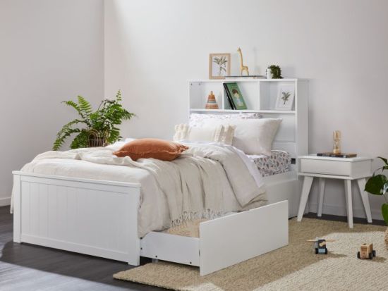 Myer 4PCE White Single Bedroom Suite with Storage| Hardwood Frame 