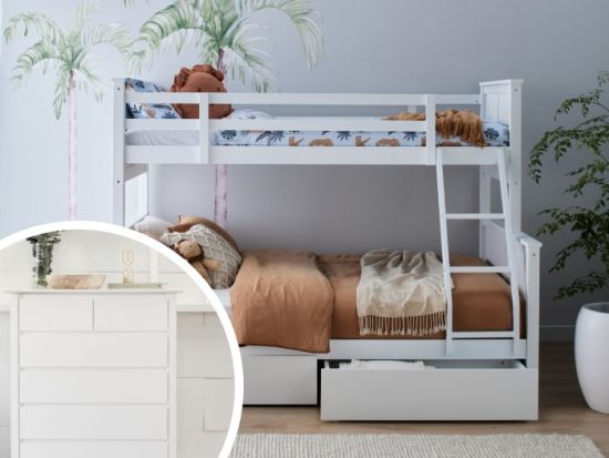 Myer 4PCE Kids Bunk Bed Bedroom Suite | White
