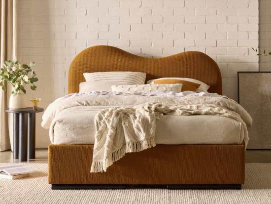 Amber Queen Storage Bed | Mustard Waffle Fabric