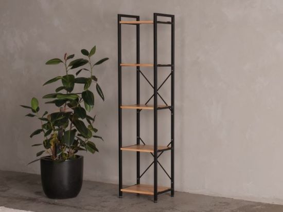 Axel Modular Main Shelving Unit | Black Steel & Natural Hardwood | Narrow (1850 x 450mm)