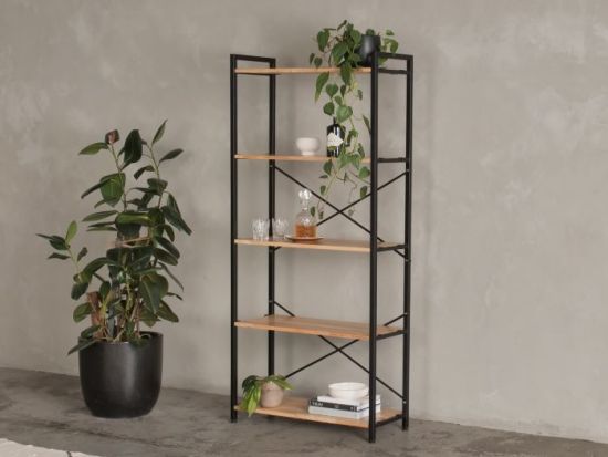 Axel Modular Main Shelving Unit | Black Steel & Natural Hardwood | Tall (1850 x 850mm)