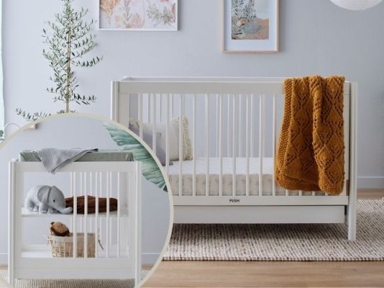 Banksia 2PCE Hardwood Cot & Changing Table Set | White