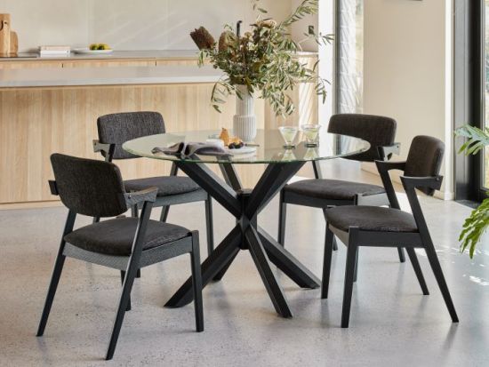 Bella 5PCE Round Glass Dining Set | Black