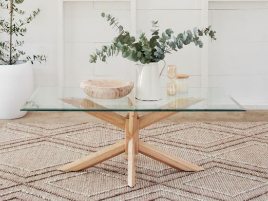 Bella Coffee Table  | Glass Top | Natural Hardwood Frame 