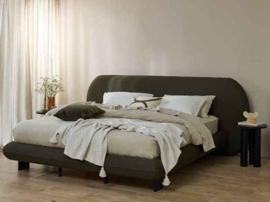 Berlyn Queen Bed | Olive Green Waffle Fabric