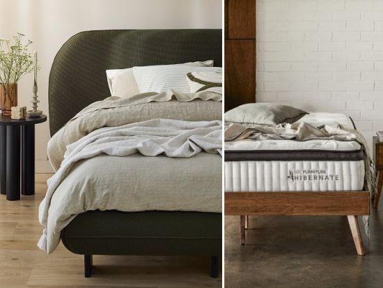 Berlyn Queen Bedroom Buddy Package | Bed + Mattress Bundle | Olive Green Waffle Fabric