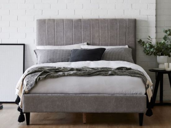 Cannes 2PCE Double Upholstered Headboard and Bed Base Bundle | Grey Fabric