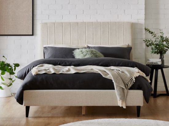 Cannes 2PCE King Upholstered Headboard and Bed Base Bundle | Beige Fabric