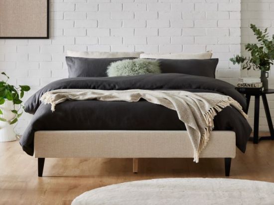 Cannes Double Upholstered Bed Base | Beige Fabric