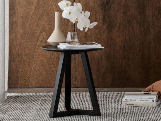 Cannes Round Hardwood Side Table | Black