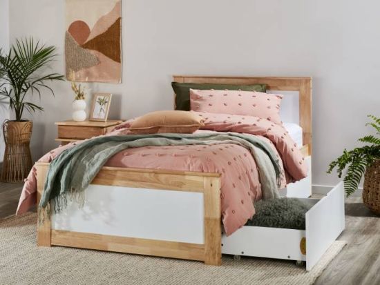 Coco King Single Bed with Storage | Natural Hardwood Frame