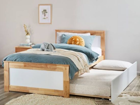 Coco Single Bed with Trundle | Natural Hardwood Frame