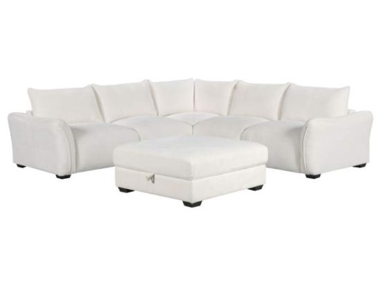 Cosy White Corner Sofa with Storage Ottoman