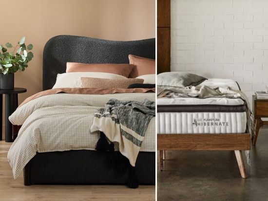 Cove Queen Bedroom Buddy Package | Bed + Mattress Bundle | Black Boucle Fabric