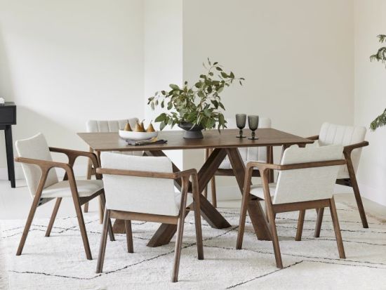 Cruz 7PCE Hardwood Dining Set | Rustic Walnut | Beige