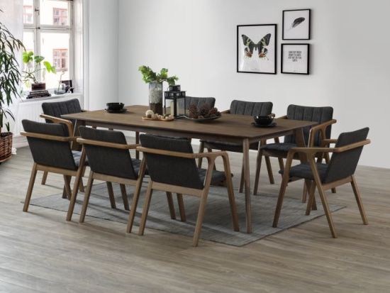 Elm 9PCE Hardwood Dining Set | Rustic Walnut | Black Fabric