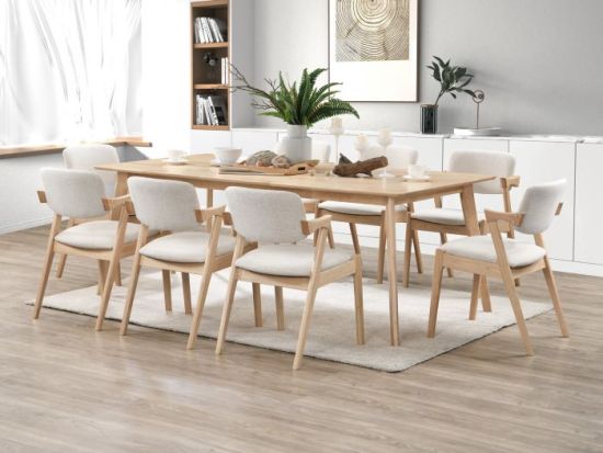 Franki 9PCE Rectangular Dining Set | Natural | Beige Fabric