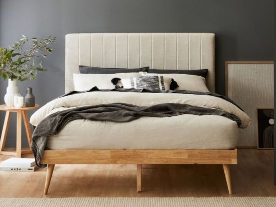 Franki 2PCE King Headboard and Bed Base Bundle | Natural & Beige Fabric