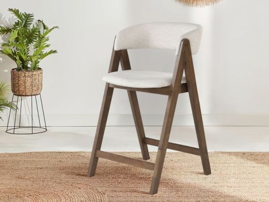 Gaudi Hardwood Counter Bar Stool | Rustic Walnut | Beige Fabric