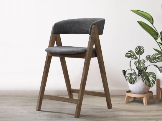 Gaudi Hardwood Counter Bar Stool | Rustic Walnut | Charcoal Fabric