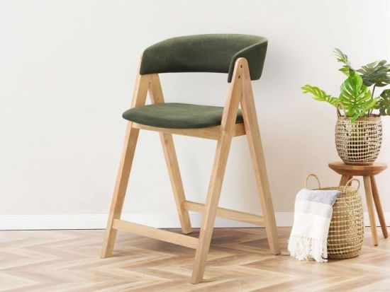 Gaudi Hardwood Counter Bar Stool | Natural | Green Fabric