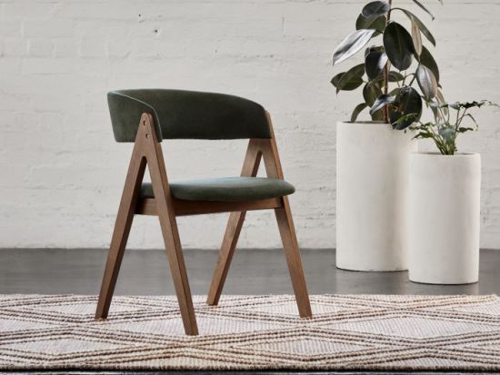 Gaudi Hardwood Dining Chair | Rustic Walnut | Green Fabric