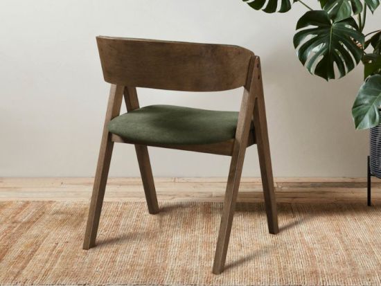Gaudo Hardwood Dining Chair | Rustic Walnut | Green Fabric