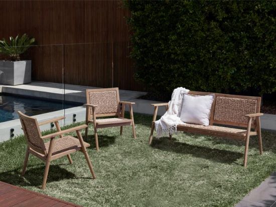 Manado 3PCE Acacia & Wicker Outdoor Lounge Set