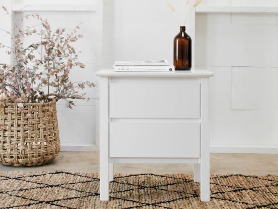 Myer White 2 Drawer Bedside Table | Hardwood Frame